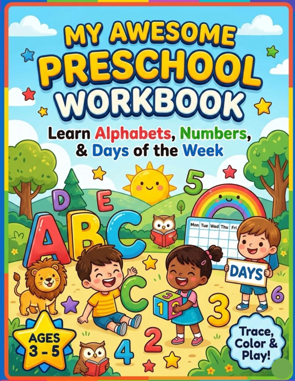 MY AWESOME PRESCHOOL WORKBOOK: Learn Alphabets, Numbers & Days of the Week | Trace, Write & Practice for Ages 3–5