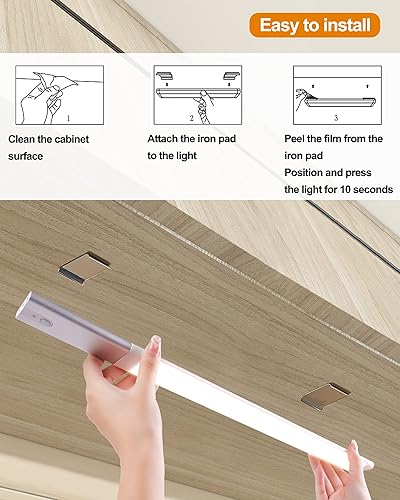 Miniatura 6 de Svarog Luces de armario, 340 lúmenes para debajo del gabinete, inalámbricas, de 19.49 pulgadas, batería desmontable, sensor de movimiento,