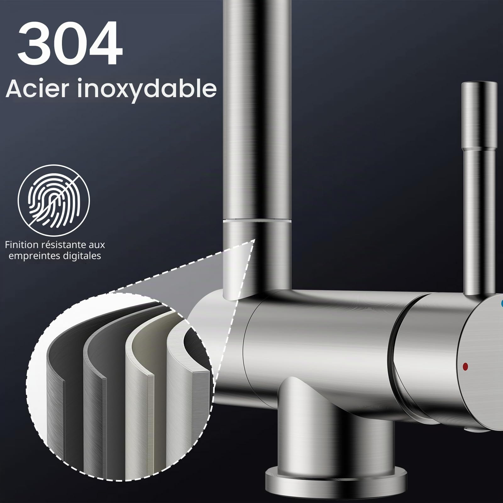 YEAUPE PRO Robinet de cuisine pliable pour fenêtre avant - Robinet pivotant à 360° - Robinet d'évier pliable à 180° en acier inoxydable 304 - Mitigeur avec 2 types de jet - Design démarrage à froid