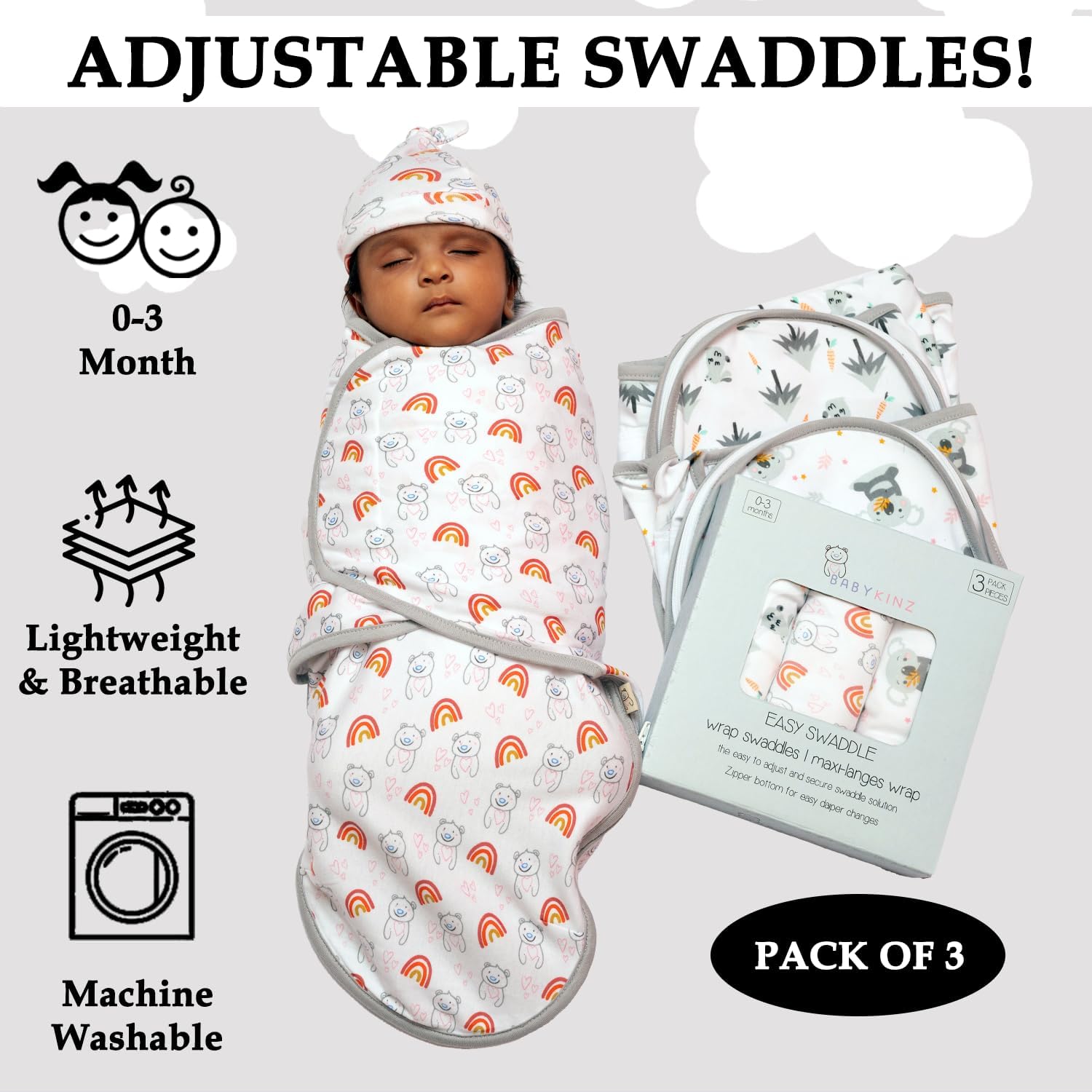 Baby Swaddle Blanket Adjustable Cotton Newborn Sleep Sacks with, Easy Change Zipper