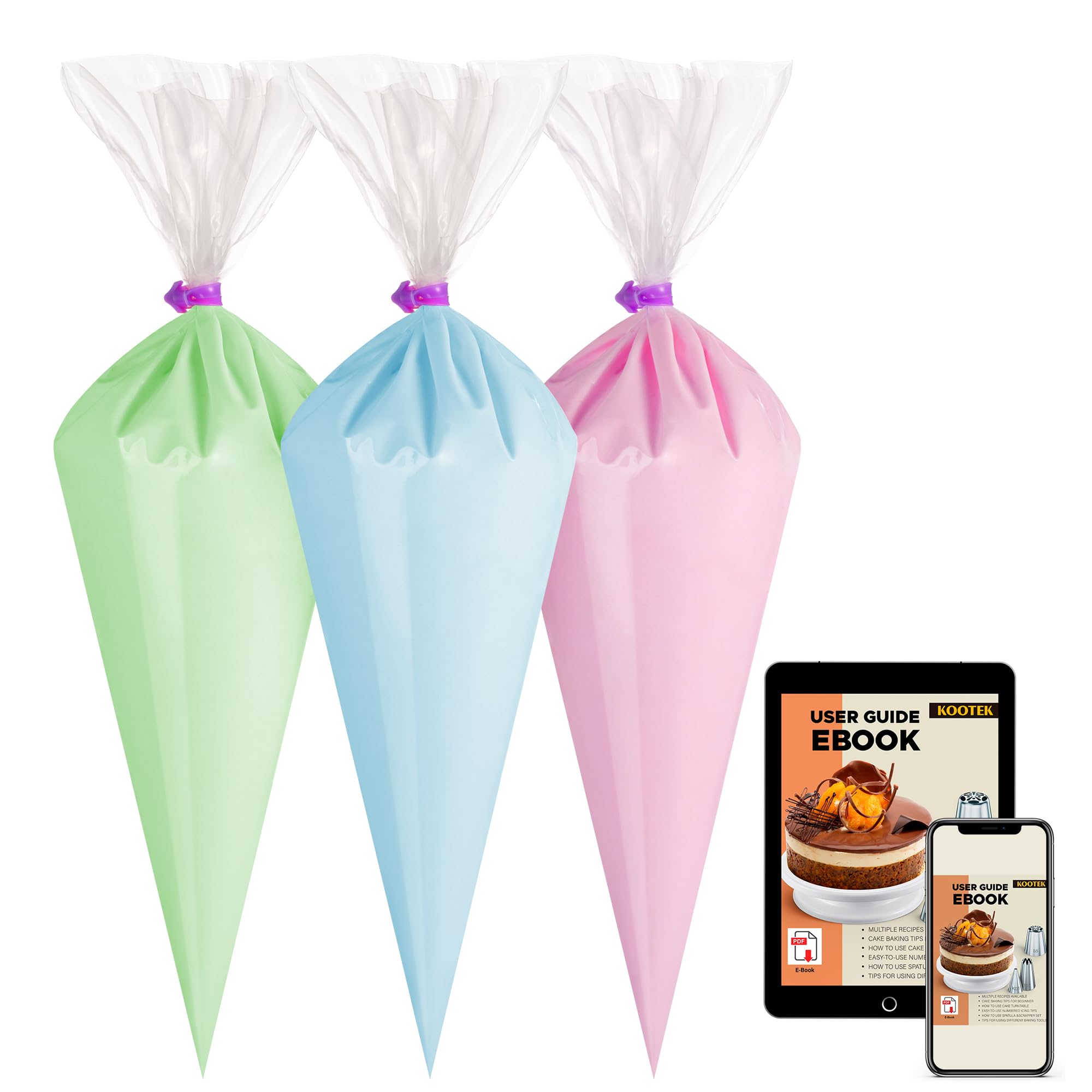 Kootek Piping Bags, Disposable Pastry Bags 16 Inch, 100 Pcs Anti Burst Large Icing Piping Bags for Cookie Frosting Cake Decorating Baking Supplies