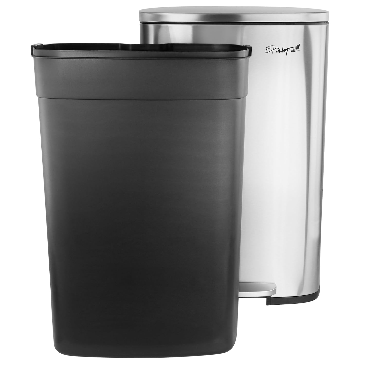 Elama Kitchen, Home and Office Versatile Step Trash/Recycling Bin with Slow Close Mechanism (3 Piece 13 Gallon + 2 x's 1.32 Gallons Silver)