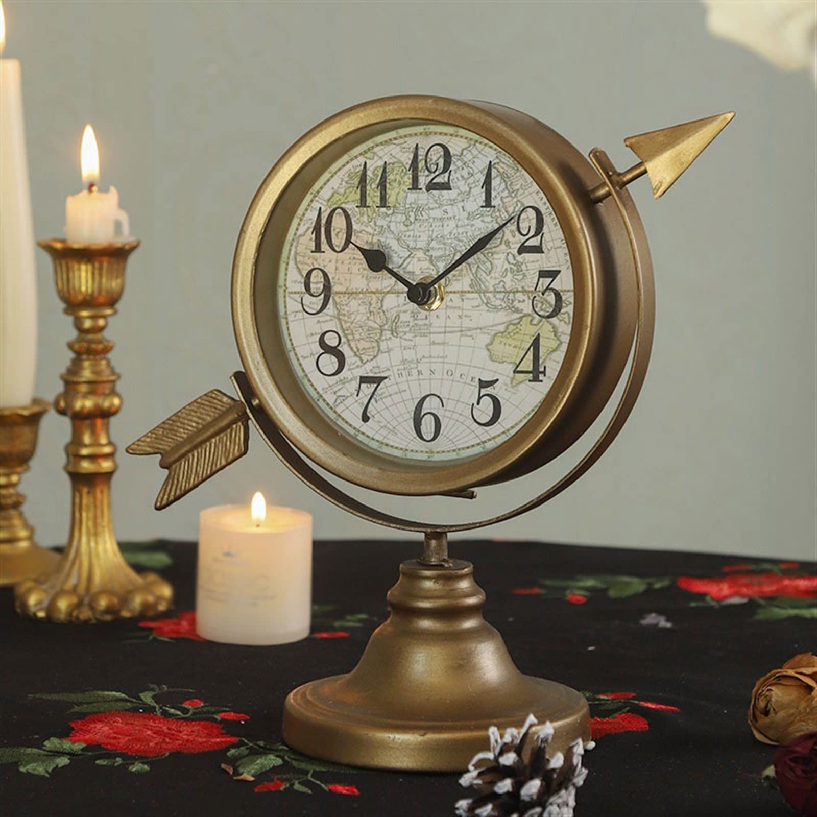 Décorative Antique Bureau Fer Horloge Chambre étude Table Horloge Ornements créatif muet décoratif Horloge pour Bureau Chambre Table