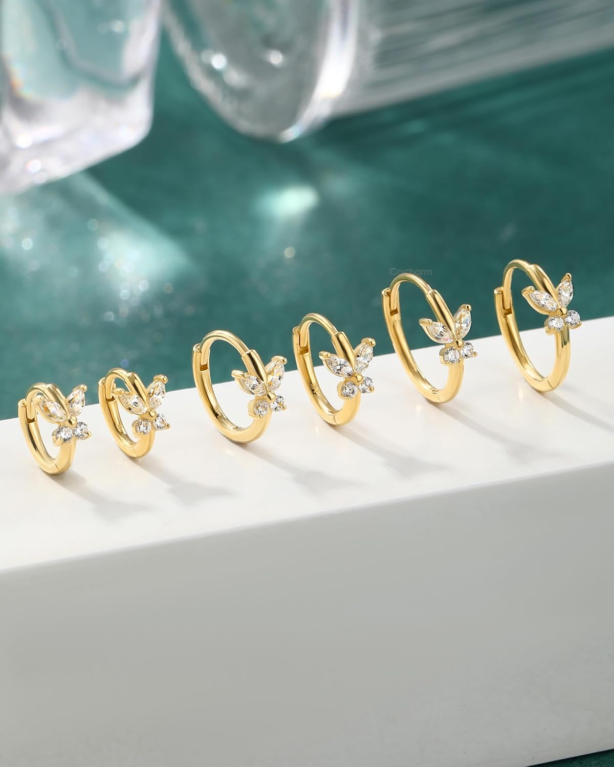 COCHARM 14K Solid Gold Huggie Hoop Earrings 20g Cartilage Hoop Earrings Butterfly Daith Piercing Jewelry Helix Earrings for Women - Image 3