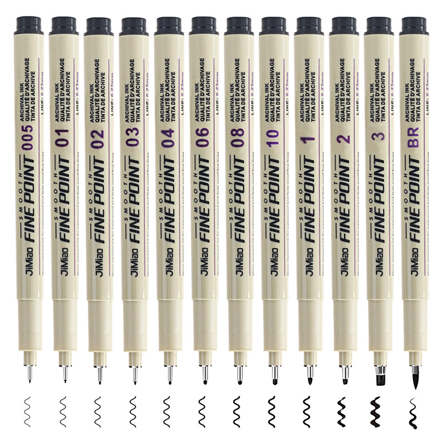 Penne da disegno Pigment Liner Nero Punta Fine impermeabile 12 Pezzi