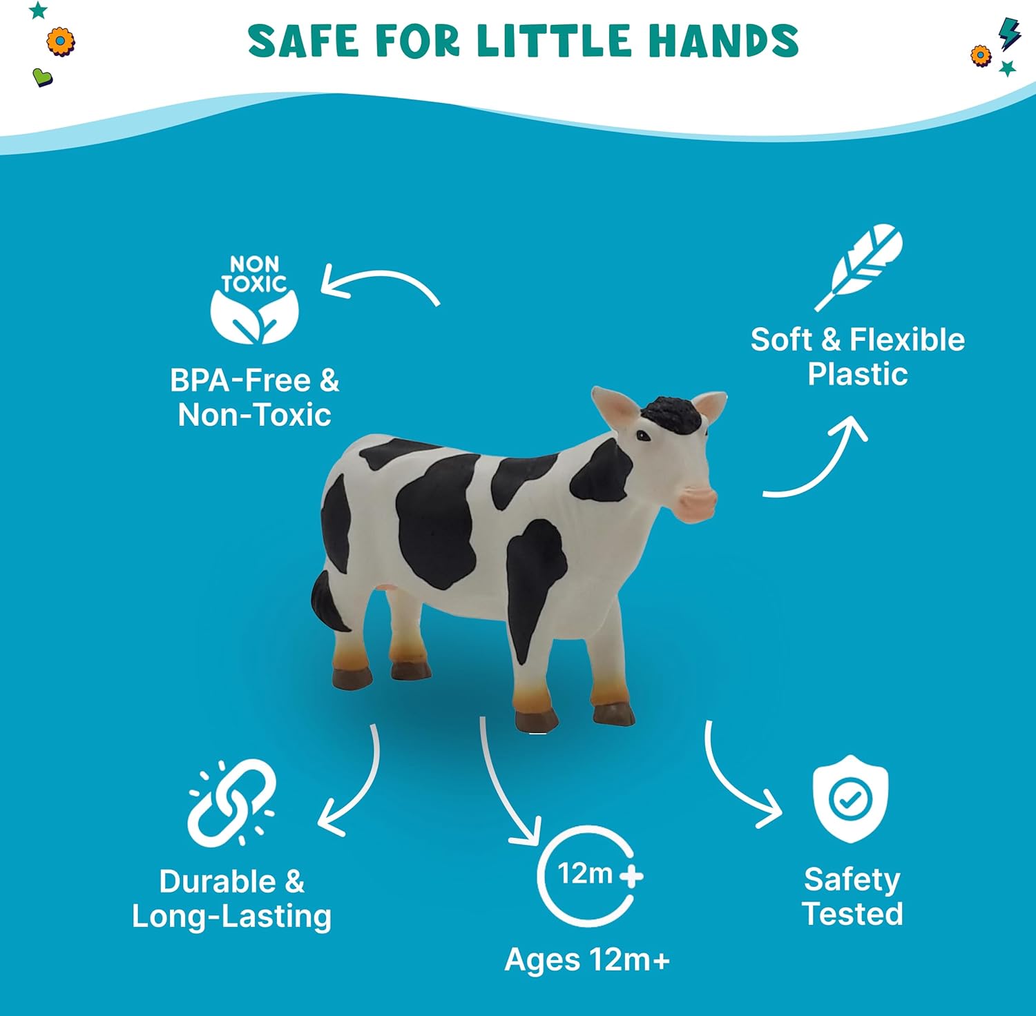 Get Ready Kids Farm Animal Toys Playset – 8 Mini Plastic Farm Animal Figurines for Toddlers 1-3 and Kids 3-5 – Soft & Durable Animal Farm Toys