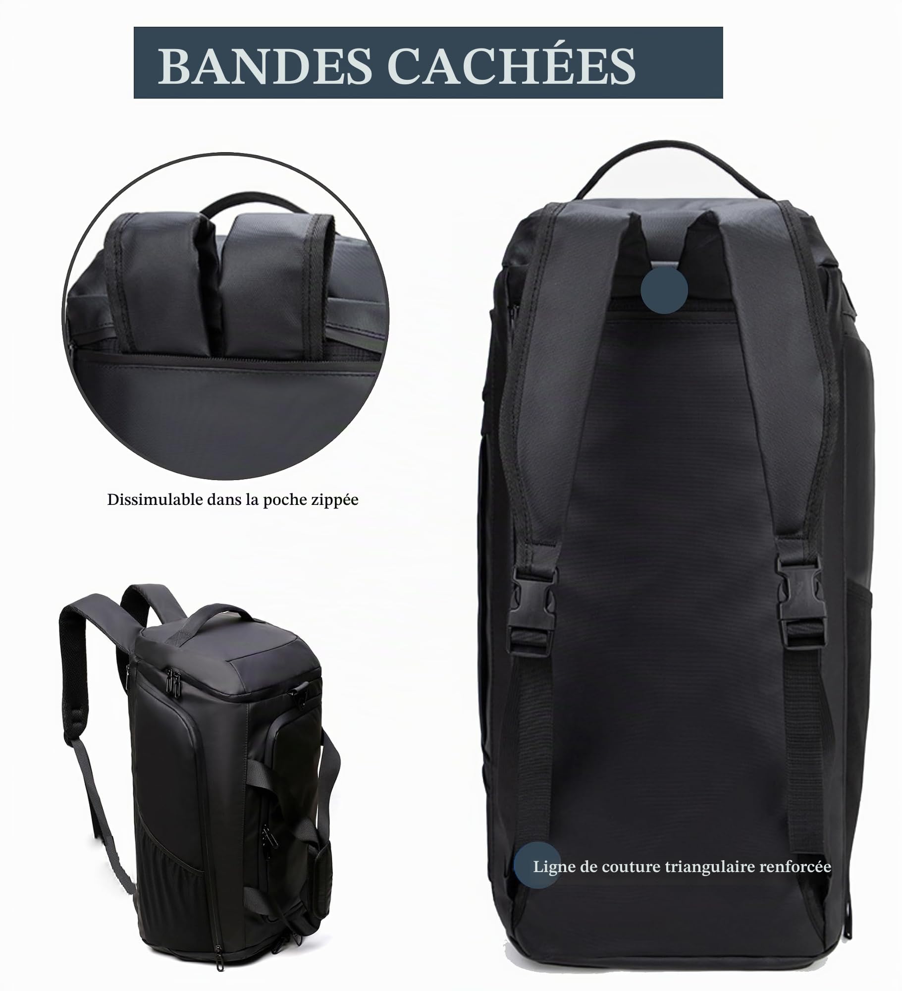 Sac de sport 3 en 1 pour homme avec compartiment à chaussures, sac de voyage avec bandoulière, sac à dos étanche pour voyage d'affaires