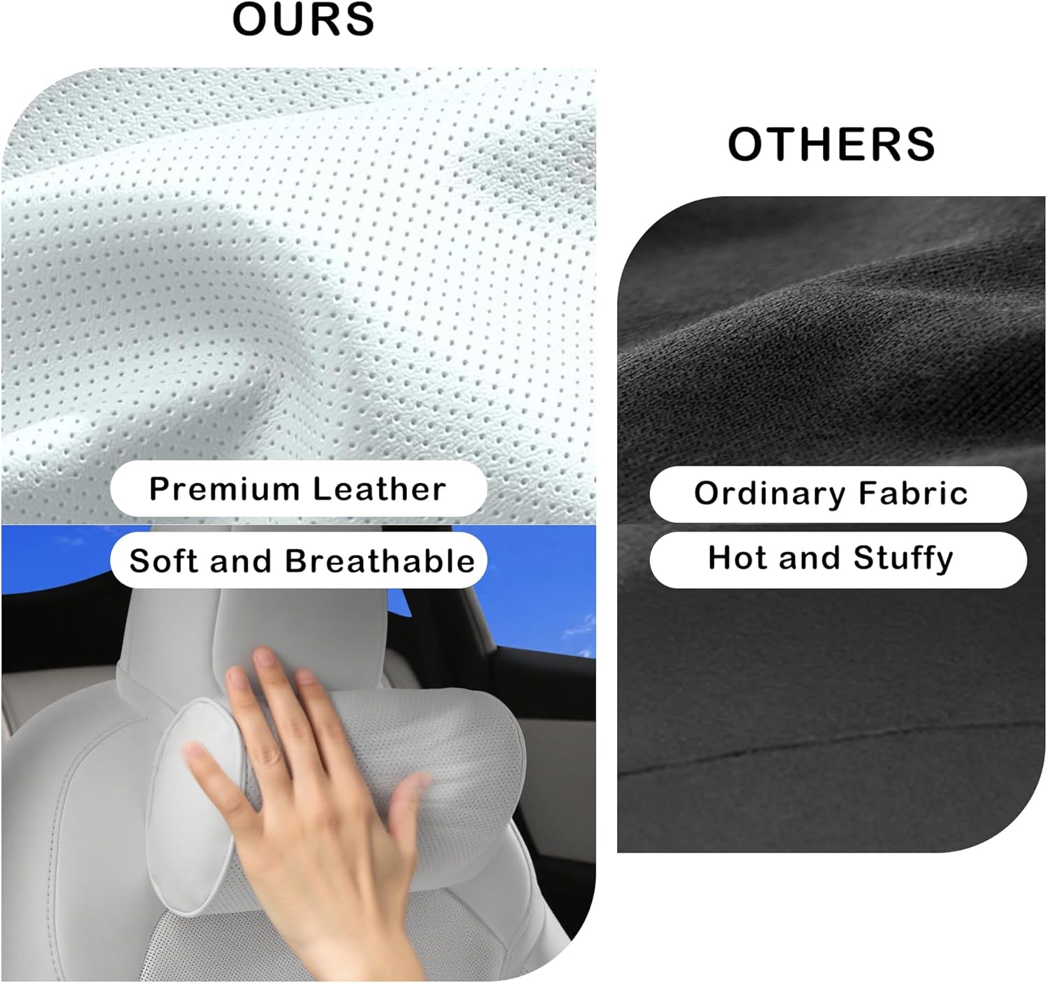 Car Headrest Pillow for Driving - Luxury Leather 100% Memory Foam, Ergonomic Neck Support - Universal Fit Head Rest Travel Pillow for Most Cars, Home & Office, White, 2 Pack - Image 4