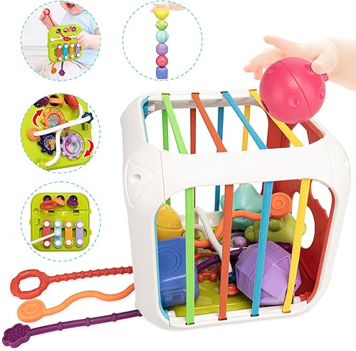 Juguetes Montessori para niños pequeños de 1 año, cubo de actividades 7 en 1, juguete clasificador de formas, juguetes de aprendizaje para el