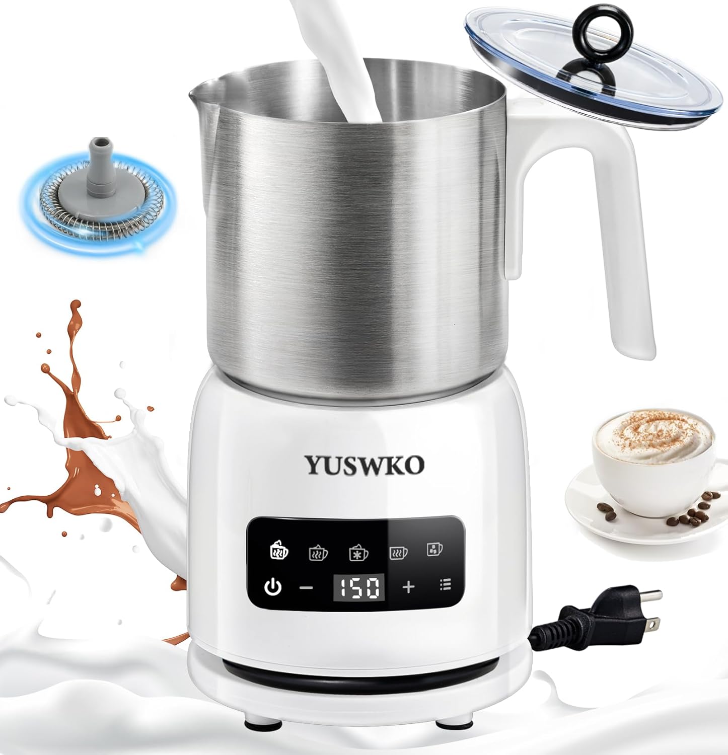 Homtone 5-in-1 Milk Frother 600ml – Smart Touch Screen Electric Frother For Hot/Cold Foam & Hot Chocolate