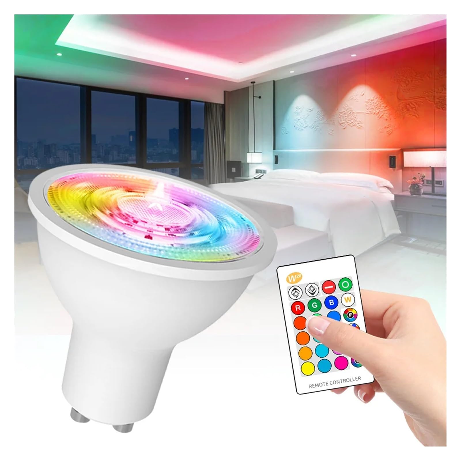 Générique Ampoule LED GU10 8 W, projecteur à intensité Variable, RGB, 16 Couleurs, décoration d'intérieur, AC85-265 V, RGBW, RGBWW, avec télécommande IR (RGB Blanc).