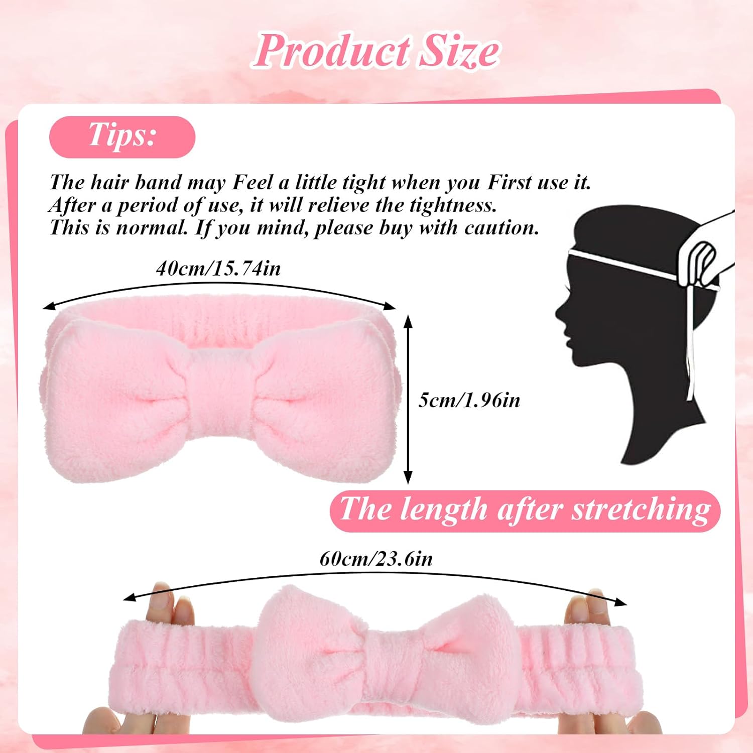20 Pcs Spa Headband, Fluffy Bow Tie Headband for Washing Face & Makeup, Skincare Headbands for Women Non-slip Coral Fleece Headbands,Gifts for Women and Teen Girl Gifts Trendy Stuff (Pink)