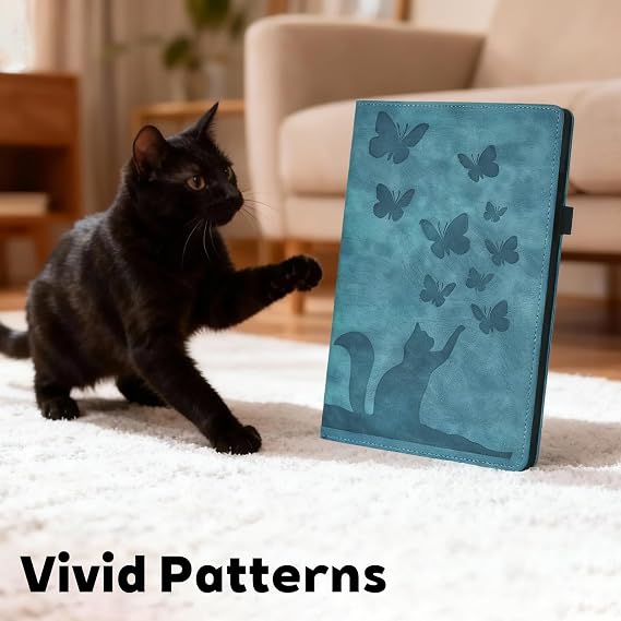 Tab Case for Lenovo Idea Tab 11 2025 TB-336ZU PU Leather Cat&Butterfly Flip Tablet Cover, Stand, Scratch-Resistant, Card Slot, Pen Holder, Green