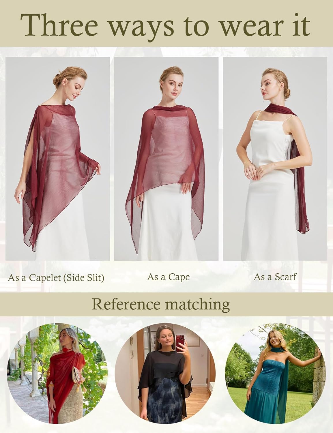 BEAUTELICATE Sheer Bridal Shawl for Wedding Dress 3 Multi-ways Shawl Bridesmaids Capelet Scarf - Image 6