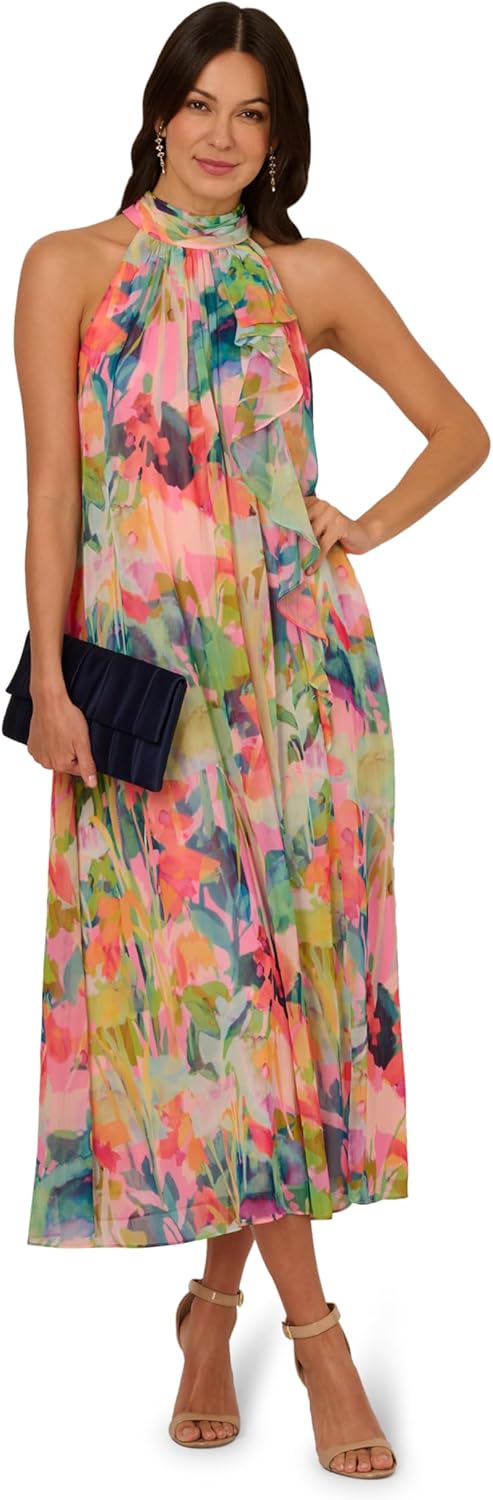 Adrianna Papell Womens Print Chiffon Trapeze Dress - Image 4