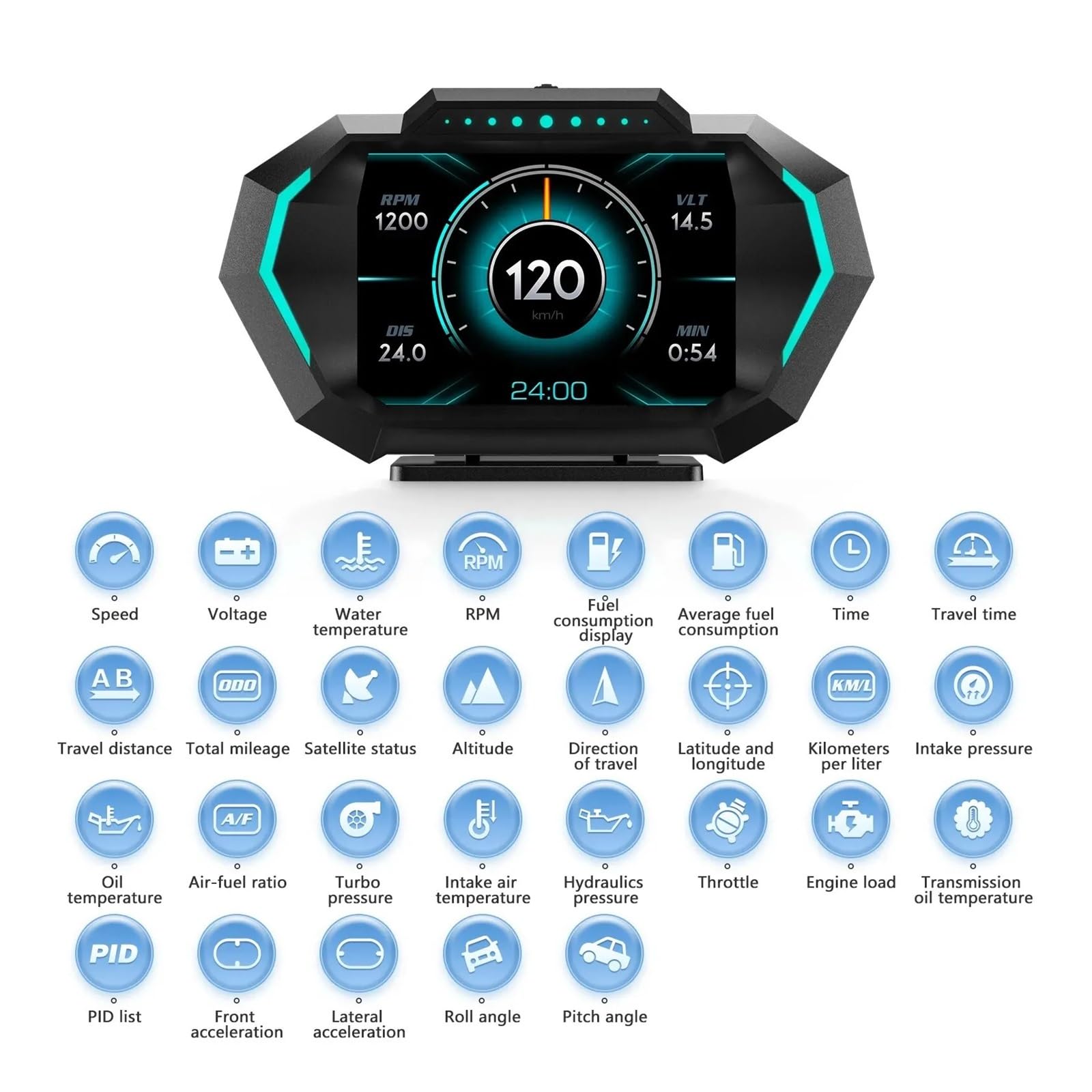 Wyświetlacz Head Up HUD + GPS P24 Samochód OBD Komputer Pokładowy Prędkościomierz Cyfrowy Temperatura Wody Zużycie Paliwa Miernik Nachylenia łAtwy W MontażU