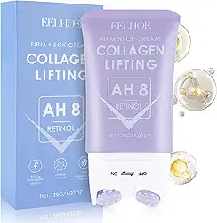 VRAIKO EELHOE Creme lifting de pescoço com AH8 e retinol, creme firmador de pescoço 2 em 1 com rolos duplos, fórmula de rápida absorção para rugas, pele flácida, lifting facial, 120 g
