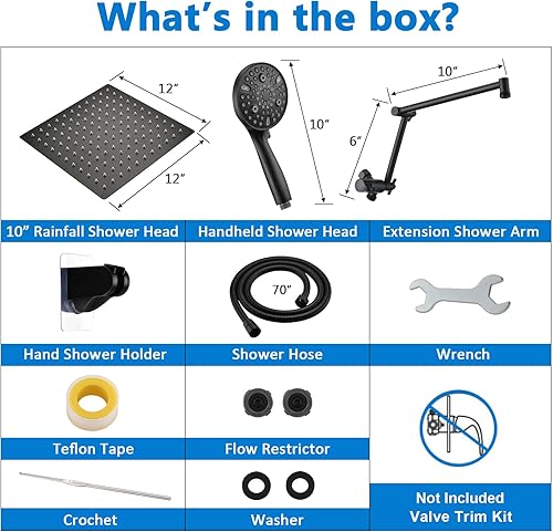 Miniatura 9 de PDPBath Cabezal de ducha tipo lluvia de 10 pulgadas con rociador de mano, cabezal de ducha de lluvia doble con combo de varilla de 10 ajustes de