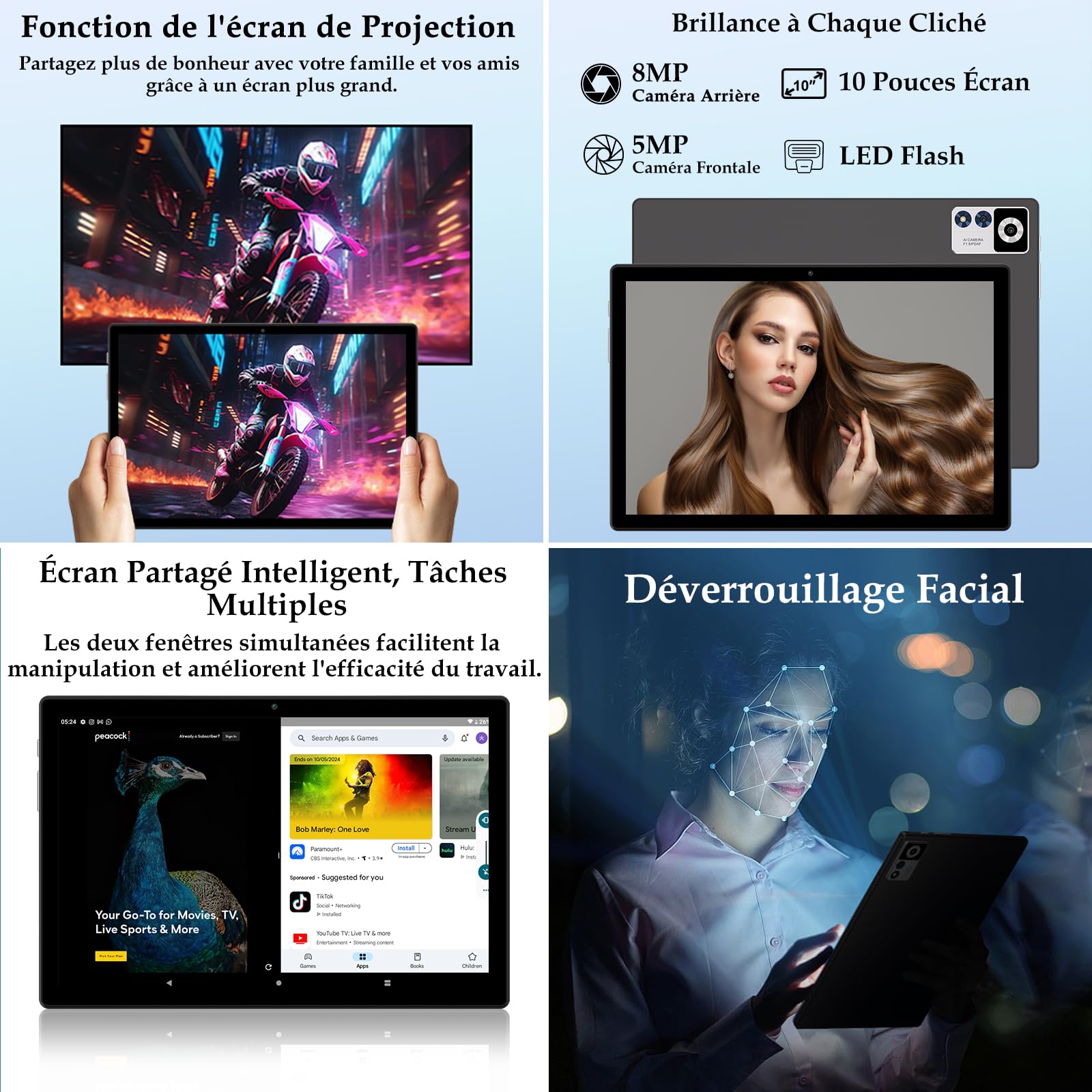 ZIOVO Tablette Android 14 Tablette 10 Pouces,22GoRAM+128Go ROM (1To TF),Widevine L1|8000mAh| Octa-Core|2.0GHz| 5G WiFi| BT 5.0| 5+8MP, Tablette Tactile avec Clavier et Souris-Noir