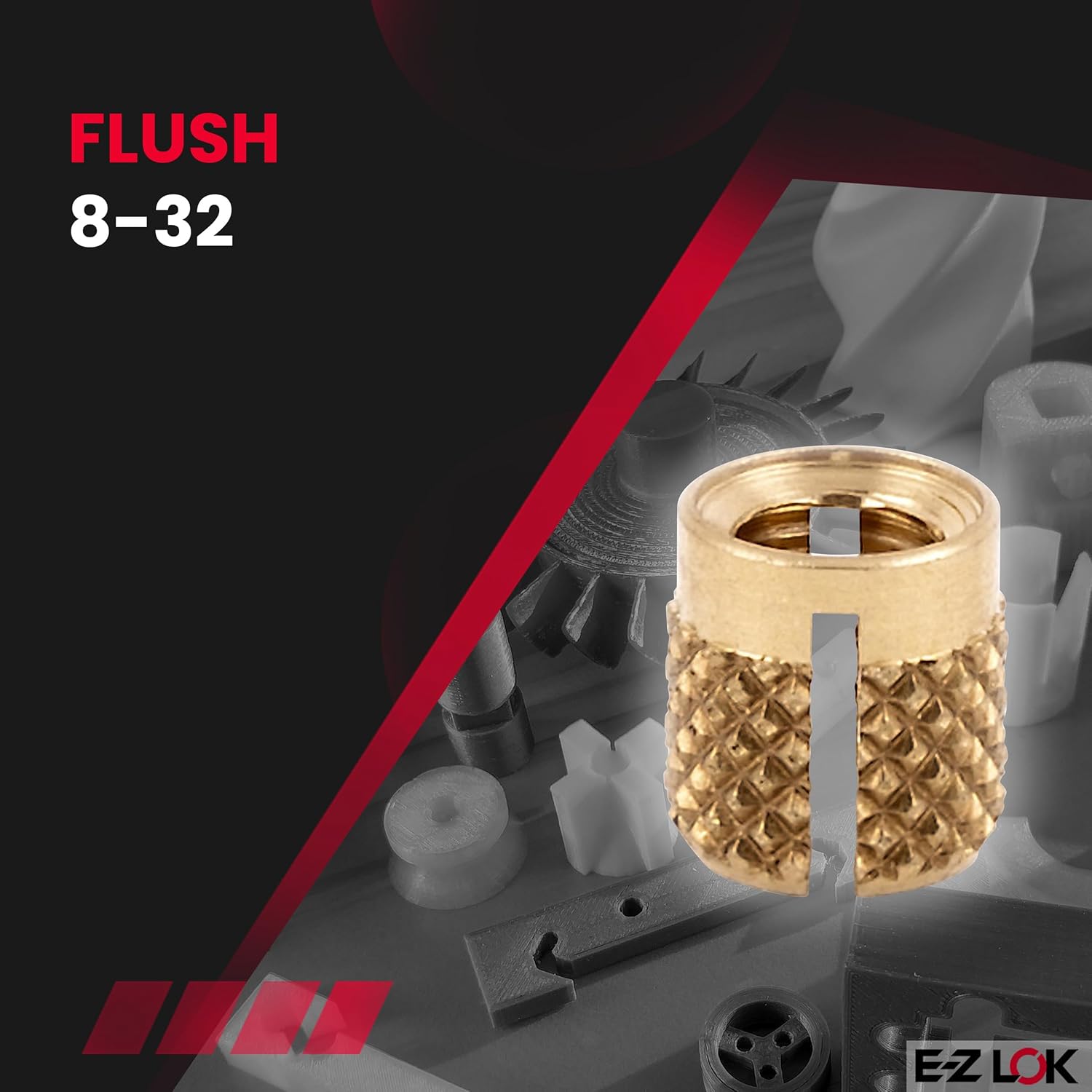 E-Z LOK Threaded Insert for Plastic Flush Brass Thread Inserts 8-32 Pack of 100