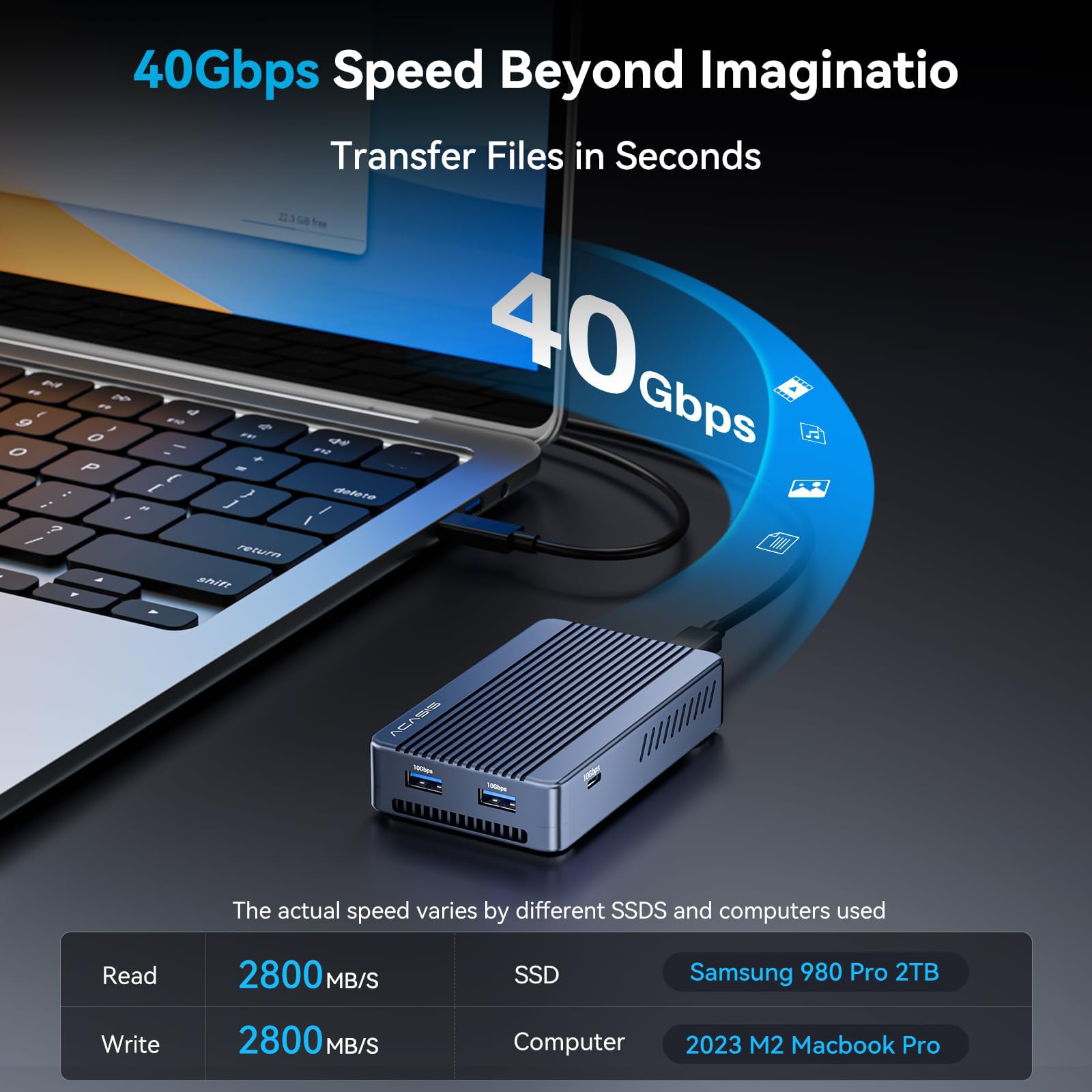 ACASIS Case SSD M2 NVMe 40Gbps, TBU405 Plus Compatibilità con Thunderbolt 4/3/, Con 1 DP(8K60Hz)+1 HDMI, 3 porta USB 10Gbps (2A+1C),NVMe Case Support SSD 2280/2260/2242/2230 B+M M-Key