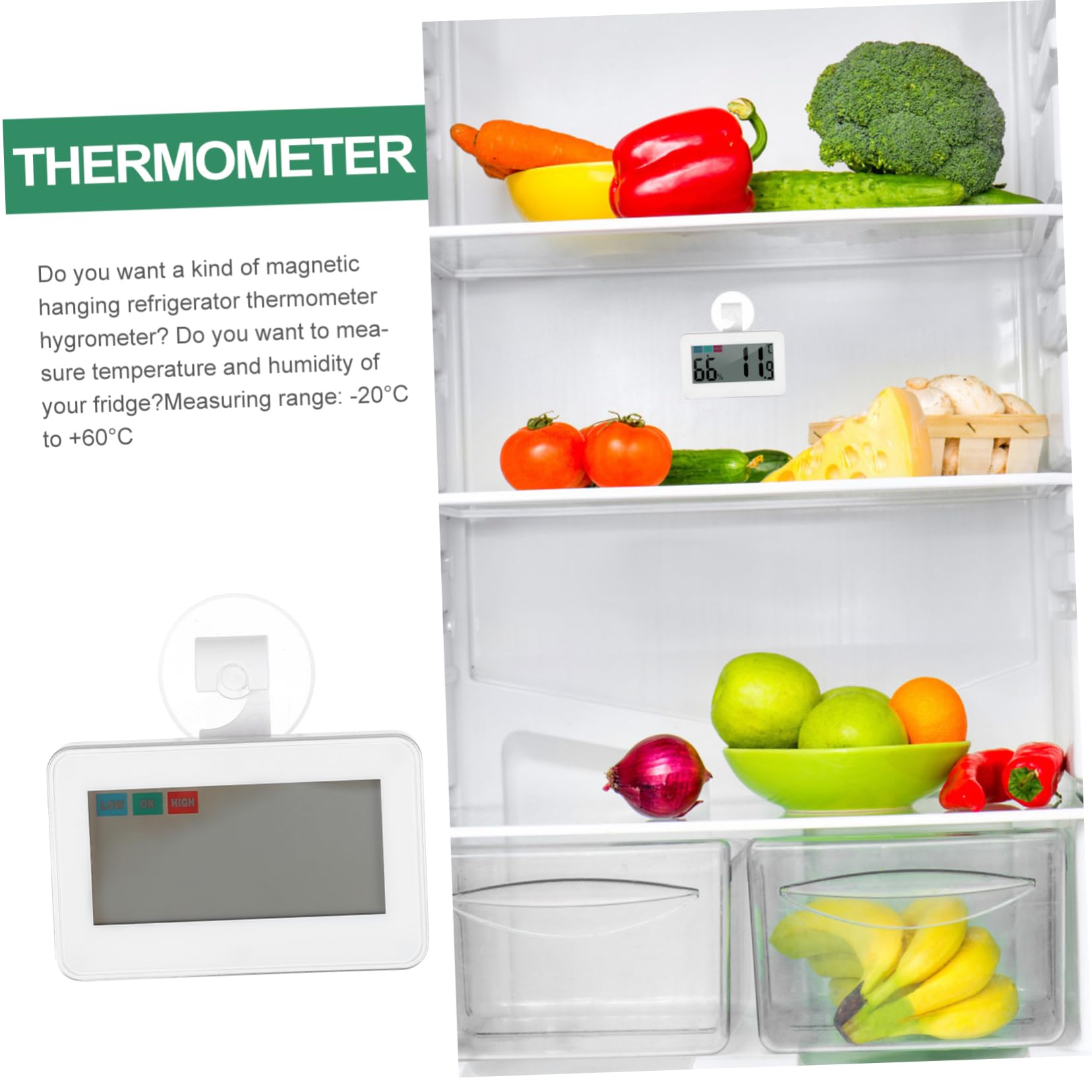 LIFKOME 3piezas Digital y Higrómetro Portátil Para Refrigerador Medidor De Temperatura y Humedad Para Hogar y Oficina Alarma De Temperatura Pantalla Lcd Compacto y Ligero