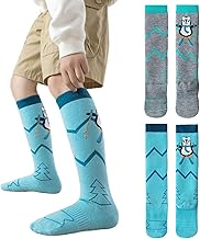 Vihir 2 Pairs Kids Ski Socks with Sheep Wool Sturdy Durable Moisture Regulating Breathable Skin-Friendly Penguin 30-35