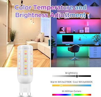 I-SHUNFA Wi-Fi RGBCW Smart G9 LED Bulbs,Compatible with Alexa/Google Home,Multicolour Dimmable,2700K-6500K,4W,400LM AC 230V,Brightness Adjustable 1%-100%,with Musical Rhythm LED Light Bulb,3 Pack [Energy Class A]