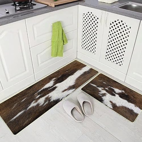 Miniatura 7 de TOMWISH Alfombra de cocina de Navidad con estampado de piel de vacuno, antideslizante, lavable, de 17 x 47 + 17 x 27 pulgadas, para cocina,