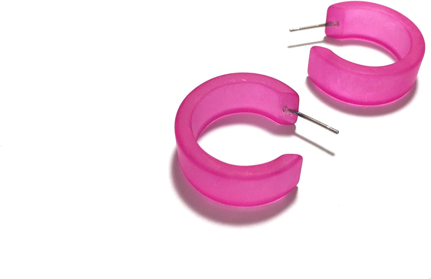 Hot Pink Frosted Lucite Wide Classic Hoop Earrings - WDCL-PK-1 - Image 4