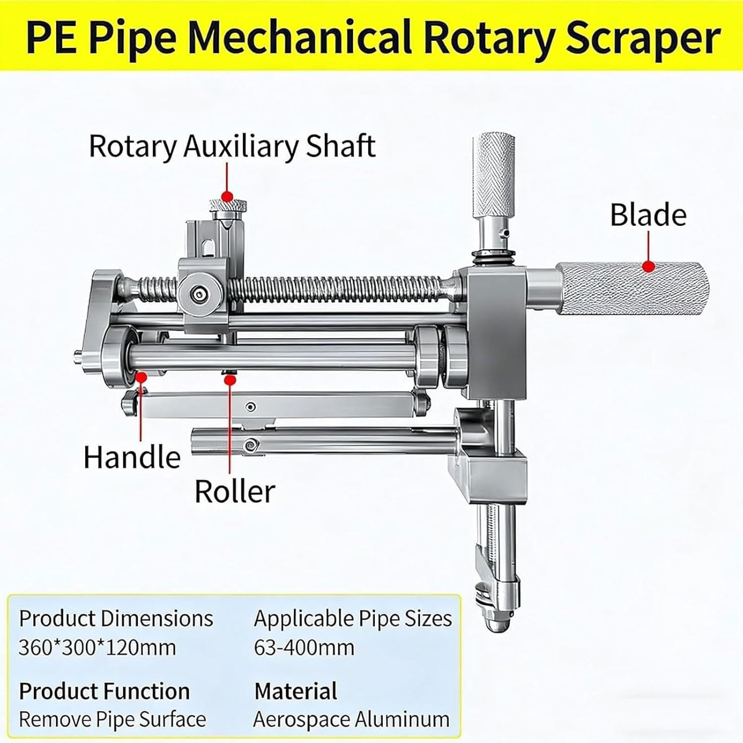 Manual Rotary PE Pipe Scraper, 63-400mm Pipeline Edge Planer with Spare Cutter Head, Aluminum Alloy Tube Pipe Skinning Peeler, Multi Point Auxiliary Pulley Design, for Plastic Pipes, PE/PPR Pipe