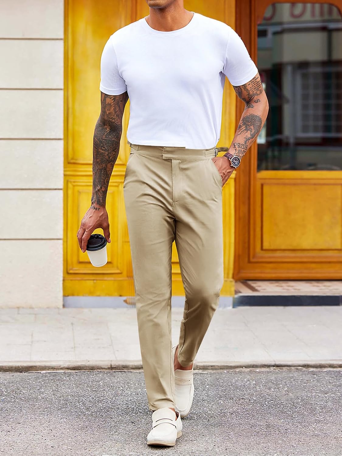 PASLTER Mens Chinos Pants Slim Fit Stretch Flat-Front Skinny Dress Suit Pants Cotton Slacks - Image 4