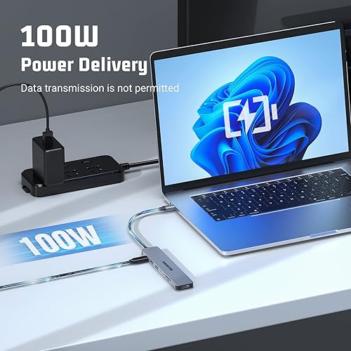 Miniatura 4 de Hub USB C 7 en 1 Monitor dual, multipuerto USB C Dock con salida HDMI 4K, USB 3.0, 100W PD, adaptador SDTF USB C compatible con MacBook