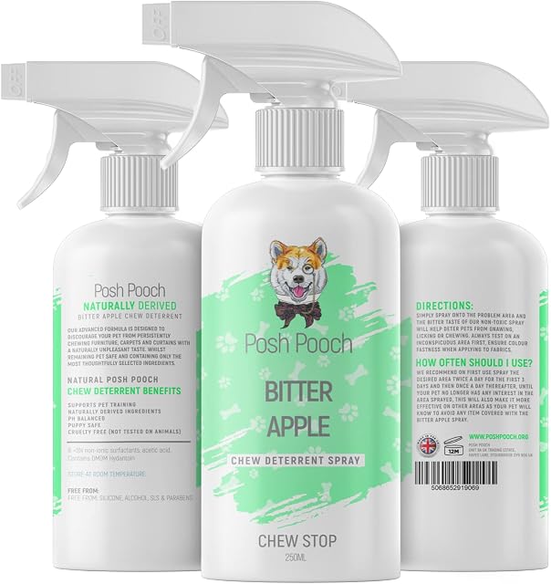 Posh Pooch Anti Chew 250ml Bitter Apple Spray For Puppies & Dogs New Formulated Natural Derived Repellent For Pets With Behavioural Problems Pet Corrector Chewing Deterrent Anti Chew Training