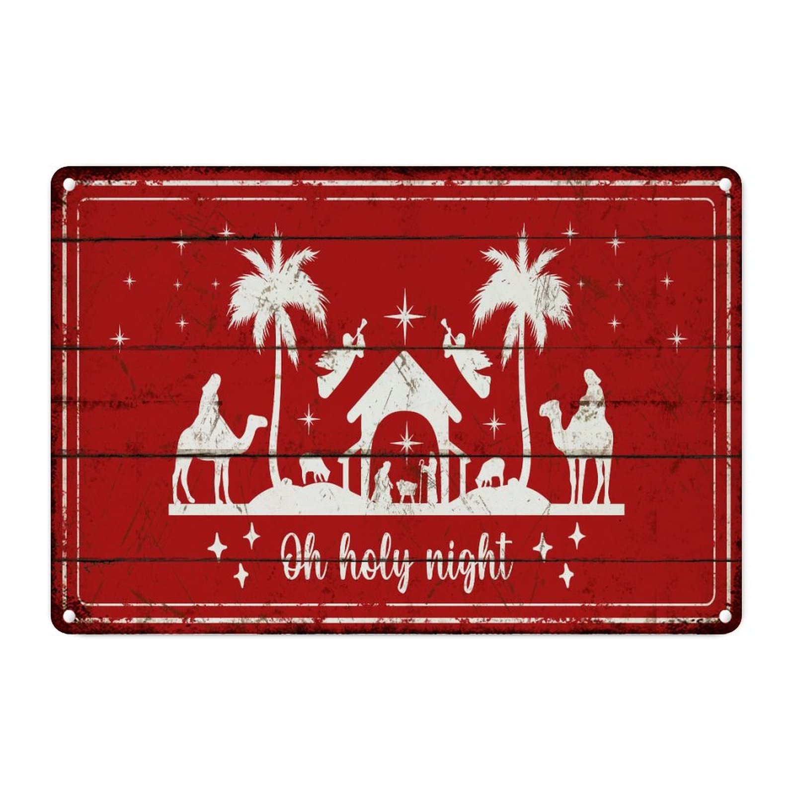 Plaque murale vintage en métal crèche de Noël rouge : le cadeau idéal à suspendre au salon