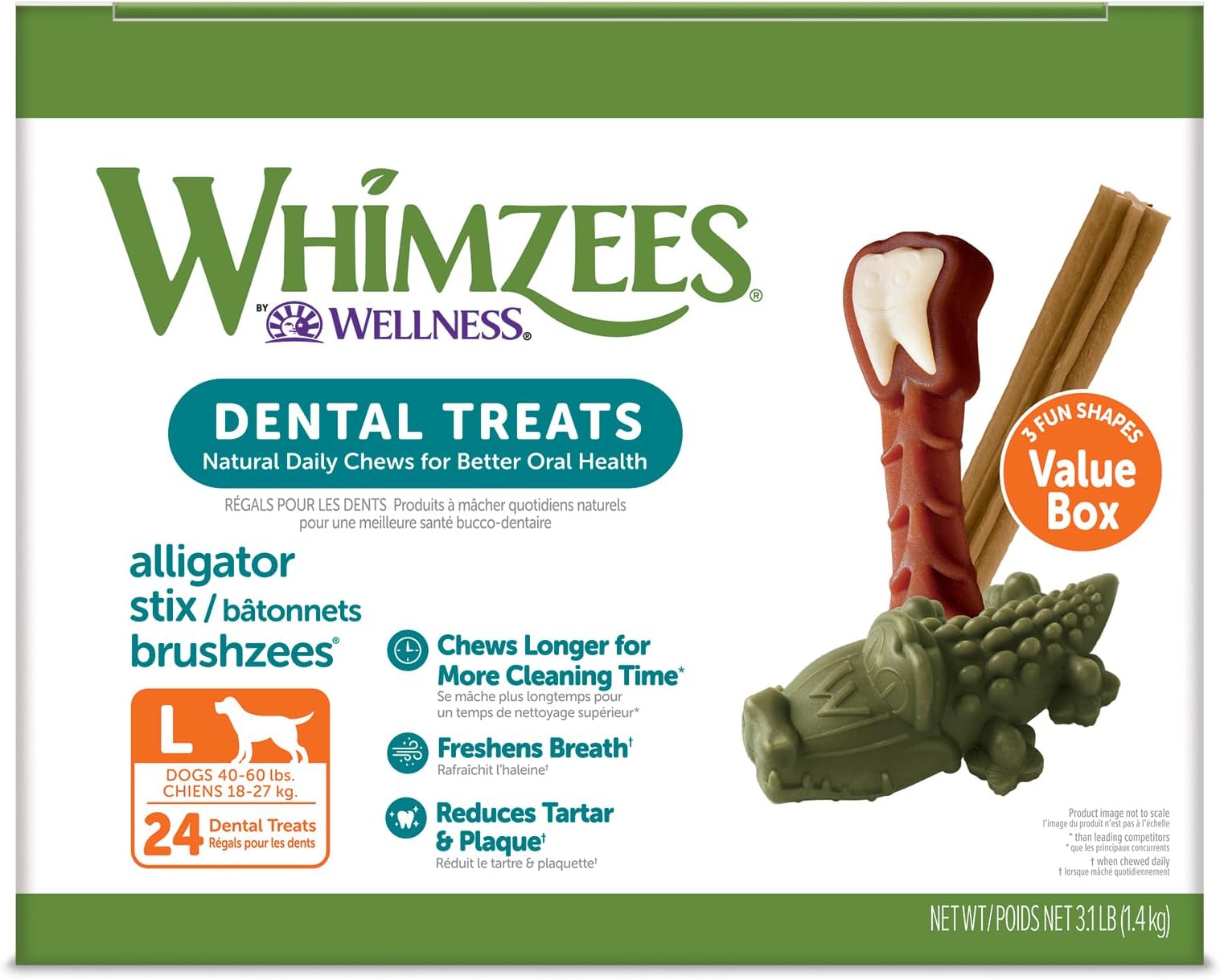 WHIMZEES by Wellness Dental Chews for Dogs, Natural, Long