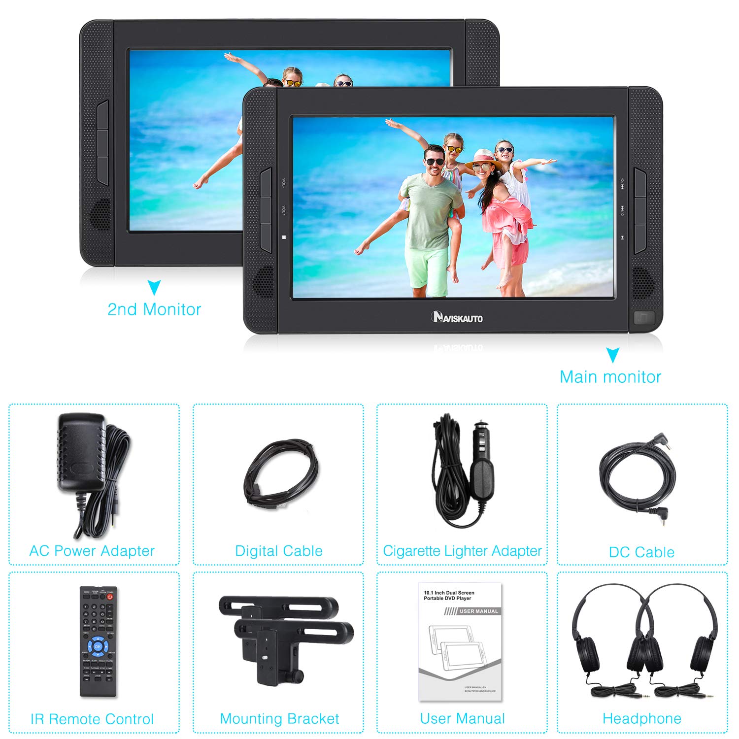 Amazon.co.jp: NAVISKAUTO 10.5 Inch Dual Screen Portable DVD Player