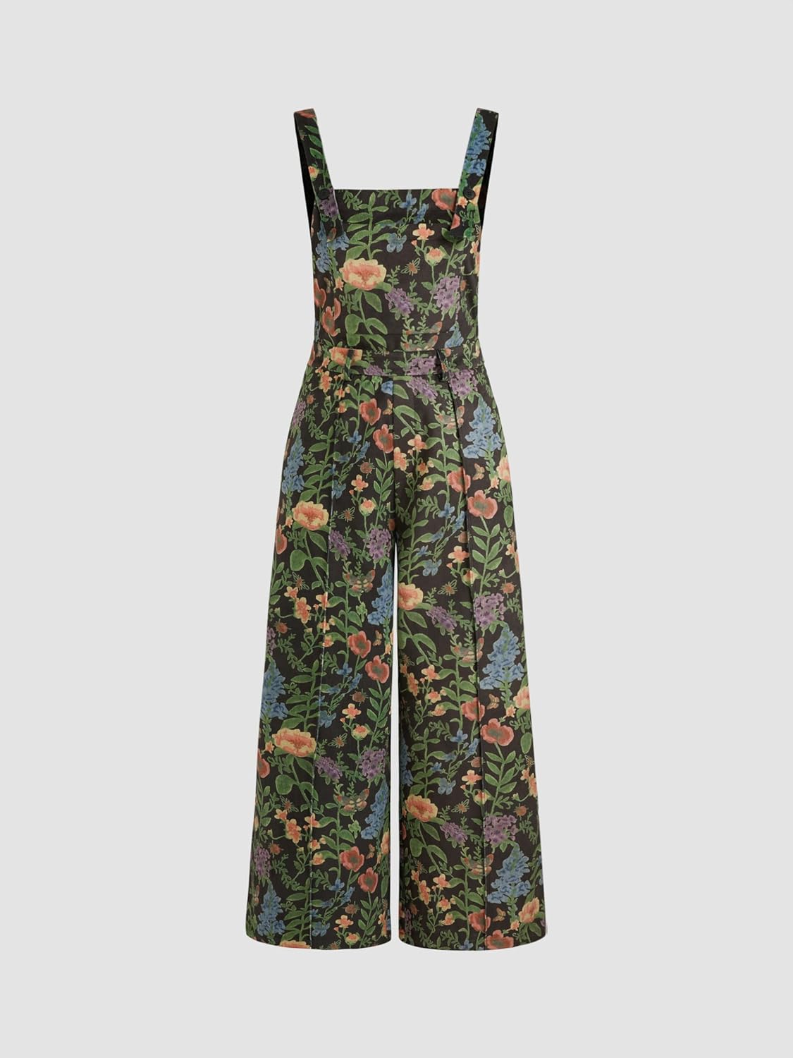 CIDER Jumpsuits For Women Floral Square Neck Corduroy Straight Leg Trousers Mid Waist Pocket Long Jumpsuit - Image 2