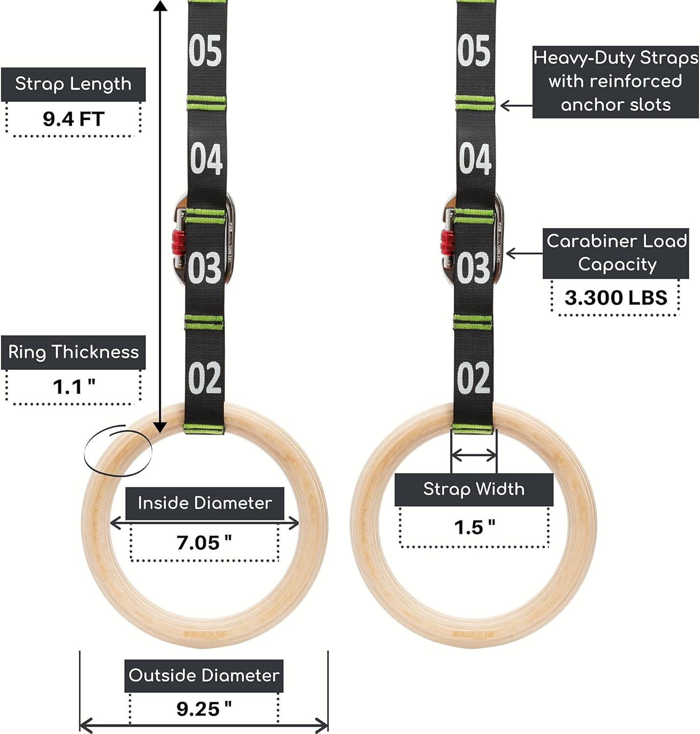 awegym Gymnastic Rings with Adjustable Straps, 1.1" Olympic Rings, Calisthenics Rings Exercise Equipment, Gym Rings for Full Body Workout, Home, Outdoor, Crossfit Garage Pull Up Rows Training : Sports & Outdoors