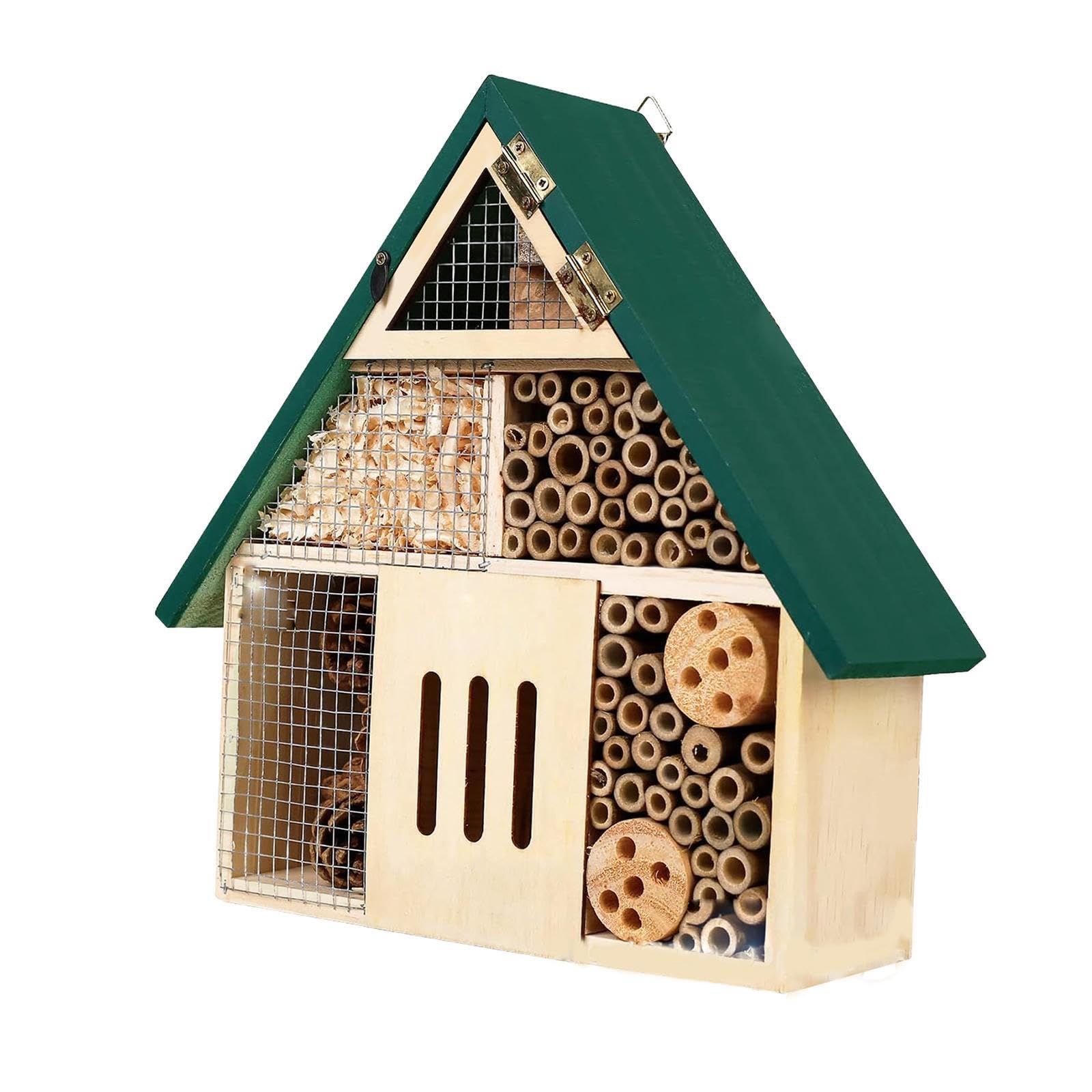 QUXVUIS Beneficial Bee Habitat Wooden Bee Hotel Natural Bug House Shelters Pollinators Enhancing Vibrant Garden Appeal Wooden Hotel Pollinating Butterfly