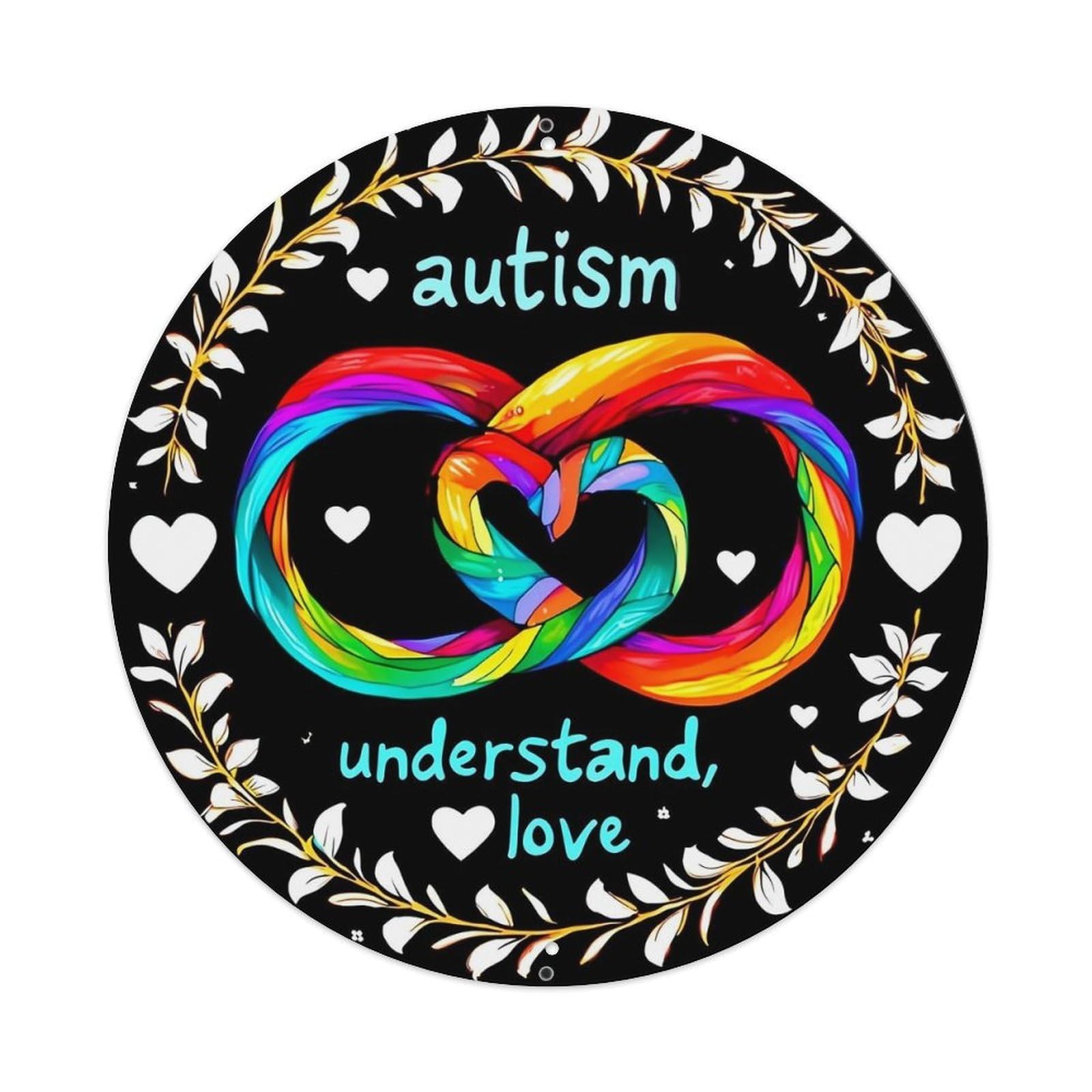 Autism Understand Love Rainbow Heart Vintage Round Tin Sign Retro Metal Wall Decor Metal Poster, Home Bar Garage Cafe Wall Art Decoration 8x8Inches