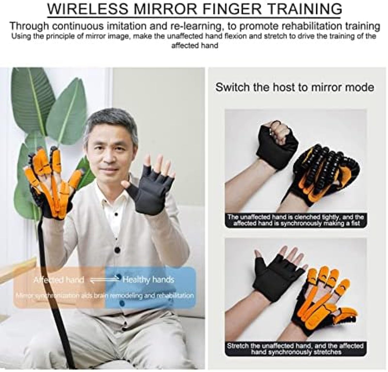 Rehabilitación De Dedos Carrera Ambas Manos Entrenamiento Rehabilitación Robot Guantes Carrera Hemiplejía Férula De Mano Ortesis De Dedo Para Aliviar El Dolor De Muñeca Y Pulgar,Naranja,S si