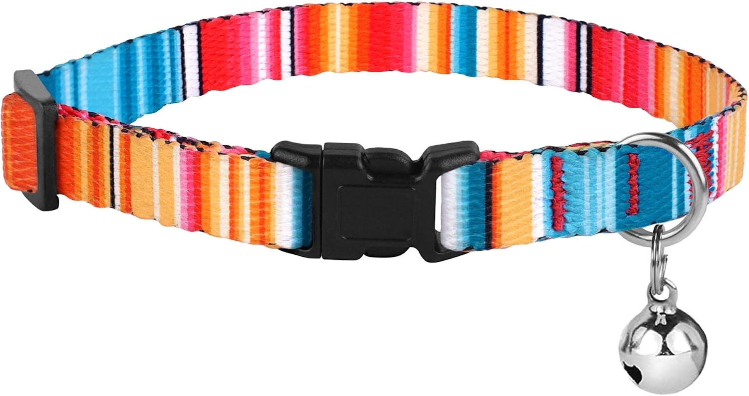 BRONZEDOG Breakaway Cat Collar with Bell 2 PCS Aztec Tribal Pattern Safety Collars for Cats Kitten Girl Boy (Aztec Sunrize/Serape Dark Blue)