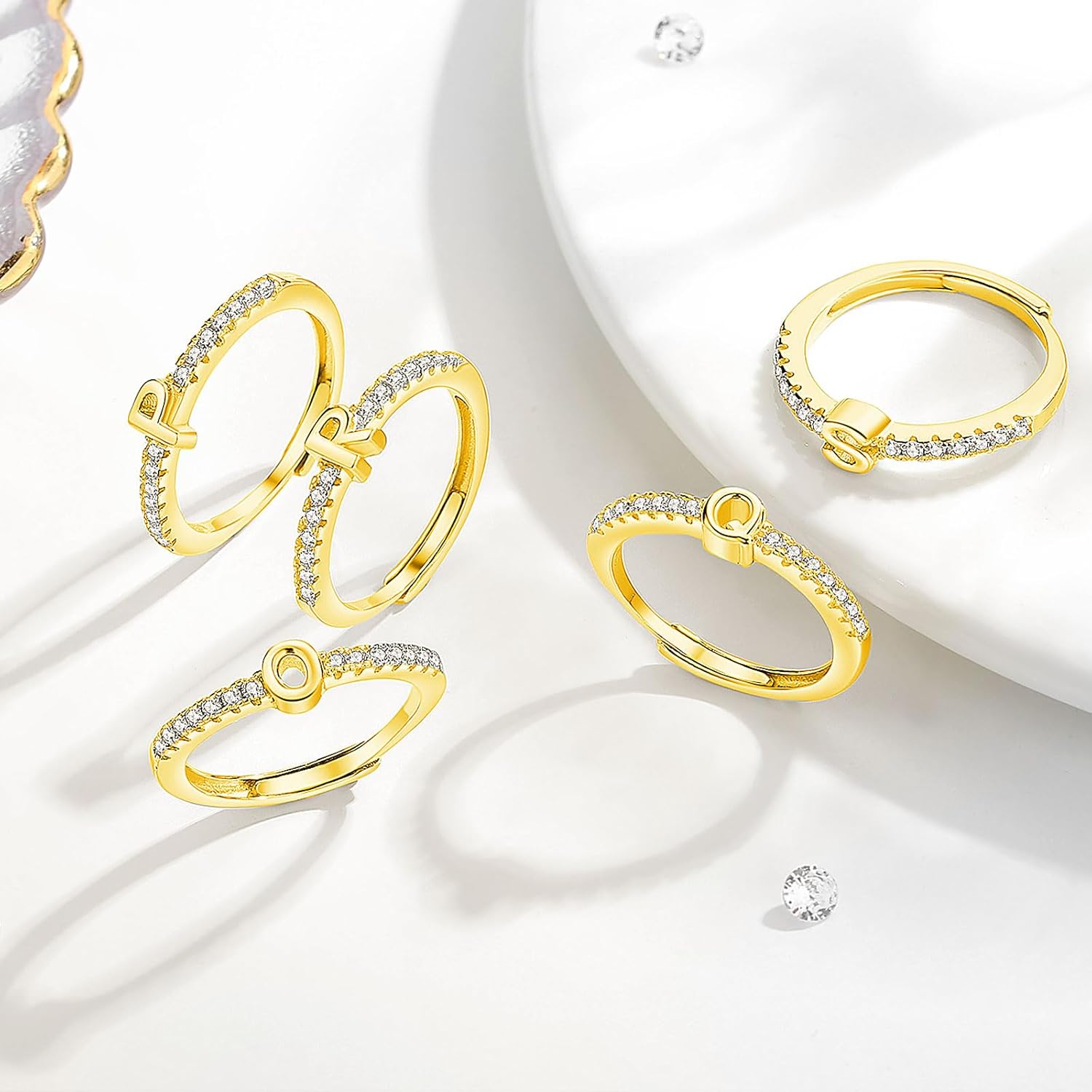 INFUSEU Gold Initial Rings with Letter M Jewelry for Women Teen Sterling Silver 925 Stacking Alphabet Monogram Stackable Stacks Adjustable 7 6 8 Personalized Name Gifts for Her Birthday - Image 9