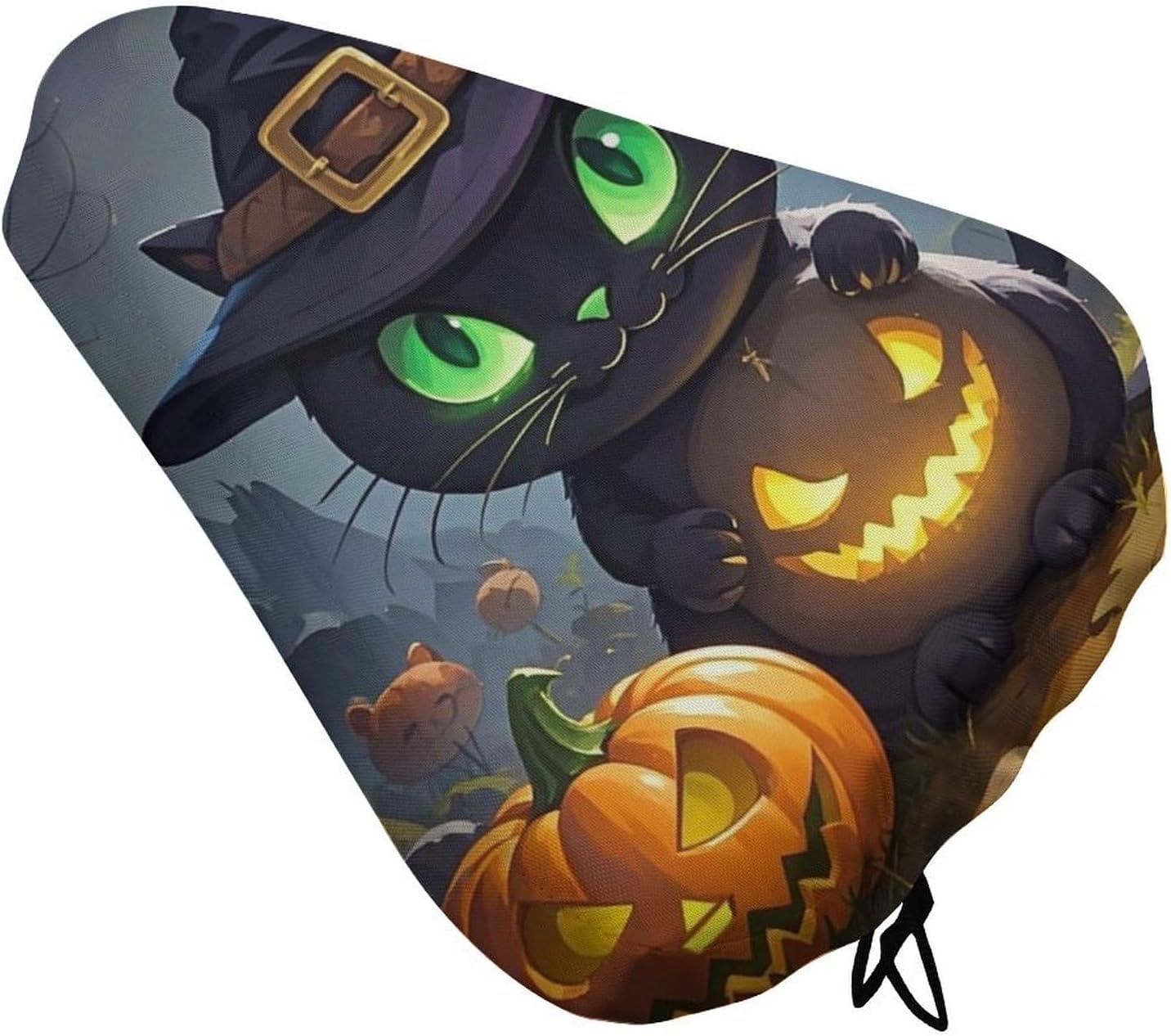 Cat Halloween Bike Seat Cover for Men Women Water Repellent Exercise Bike Seat Cushion Adjustable Bicycle Seat for Outdoor Biking