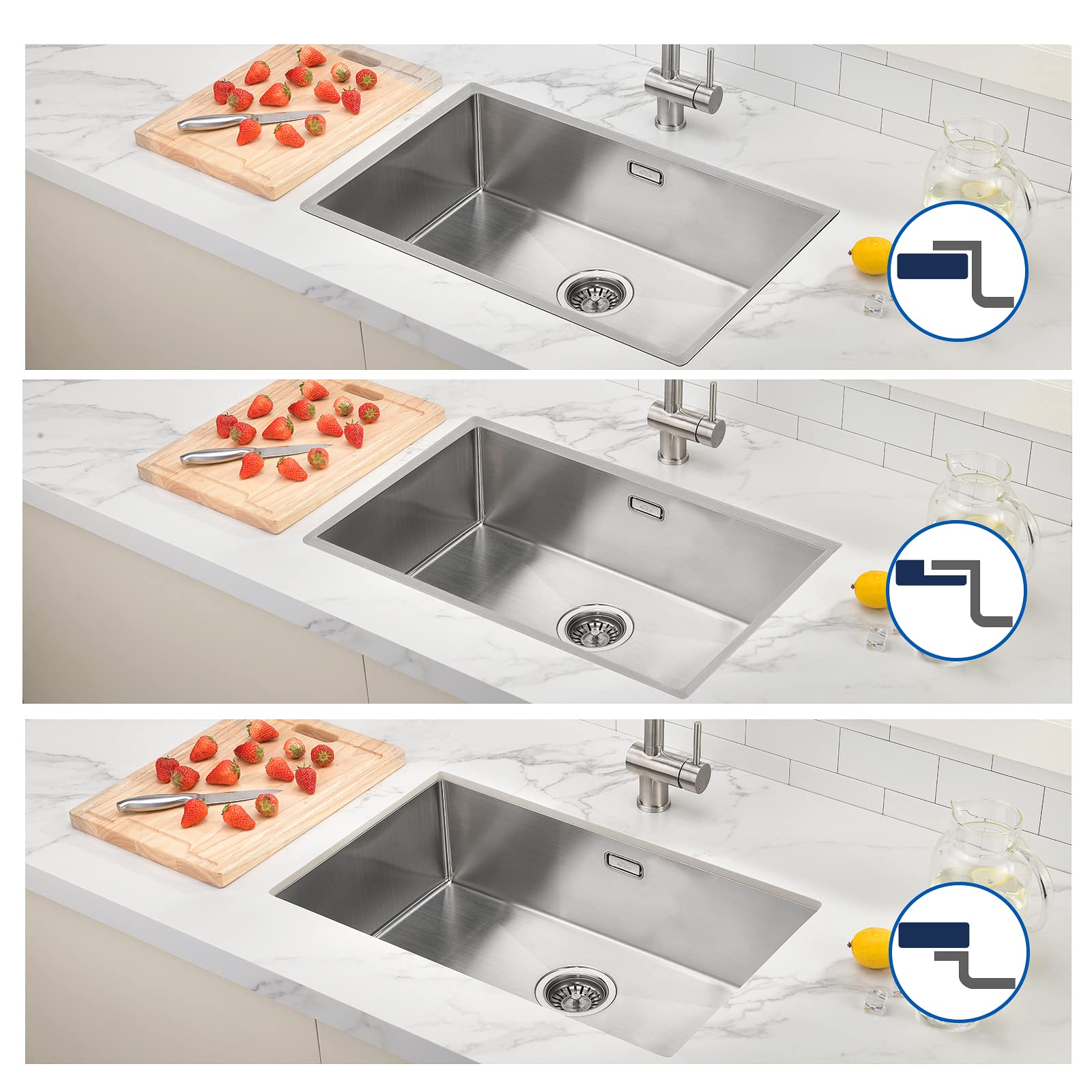 Auralum Lavello Cucina 1 Vasca 70 x 44 cm + Rubinetto Cucina con Doccetta Estraibile