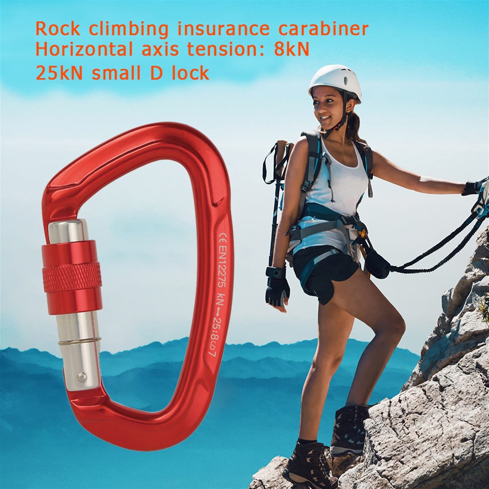 Karabińczyk, Karabinek wspinaczkowy 25KN Profesjonalny kształt D Aviation Aluminium Safety Lock Outdoor Climbing Ascend Mountaineering Equipment Tool(Blue 1pcs)