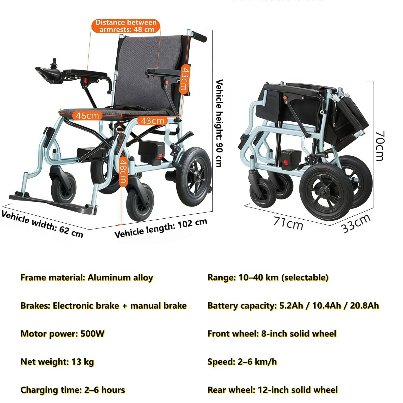 Silla De Ruedas Eléctrica De 500 W, Inteligente, Totalmente Automática, Plegable Y Ultraligera, Diseñada para Personas Mayores.