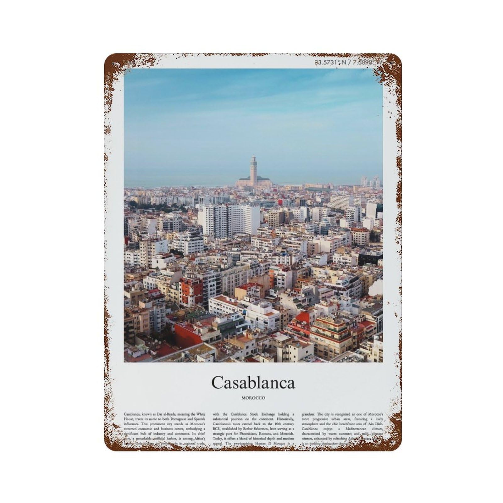 xiaoxiaoshen Casablanca Morocco City Scenery Wall Decor Art Metal Tin Poster Modern Home Decor Art Home Bar Shop Decorations Vintage Sign 40x30cm