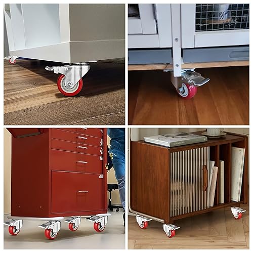 Miniatura 8 de Juego de 4 ruedas giratorias resistentes de 3 pulgadas juego de ruedas giratorias de doble bloqueo con freno ruedas de metal de poliuretano